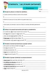 Les pronoms personnels - Exercices de grammaire : Primaire 4 - PDF à imprimer