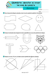 Identifier et tracer les axes de symétrie - Exercices de géométrie : Primaire 4 - PDF à imprimer