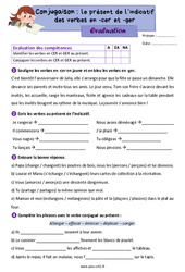 Le présent de l’indicatif des verbes en - cer et - ger - Évaluation de conjugaison : Primaire 4 - PDF à imprimer
