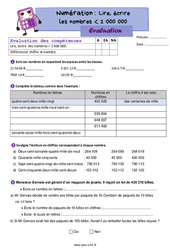 Lire, écrire les nombres inférieur à 1 000 000 - Évaluation de numération : Primaire 4 - PDF à imprimer