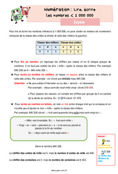 Lire, écrire les nombres inférieur à 1 000 000 - Cours, Leçon de numération : Primaire 4 - PDF à imprimer