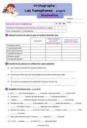 Les homophones - Fiches a/as/à - Évaluation d'orthographe : Primaire 4 - PDF à imprimer