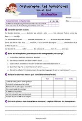 Les homophones grammaticaux - Fiches son et sont - Évaluation d'orthographe : Primaire 4 - PDF à imprimer
