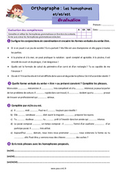Les homophones grammaticaux - Fiches et es est - Évaluation d'orthographe : Primaire 4 - PDF à imprimer