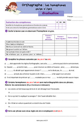 Les homophones grammaticaux - Fiches on/on n’/ont - Évaluation d'orthographe : Primaire 4 - PDF à imprimer