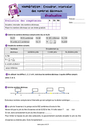 Encadrer, intercaler des nombres décimaux - Examen Evaluation de numération : Primaire 4 - PDF à imprimer