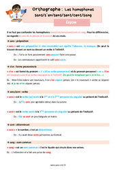 Les homophones grammaticaux - Fiches sans/s’en/sens/sent/cent/sang - Cours, Leçon d'orthographe : Primaire 4 - PDF à imprimer