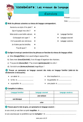 Les niveaux de langage - Exercices de vocabulaire : Primaire 4 - PDF à imprimer