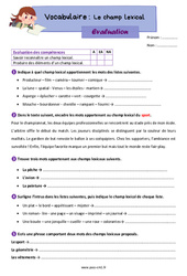 Le champ lexical - Évaluation de vocabulaire : Primaire 4 - PDF à imprimer