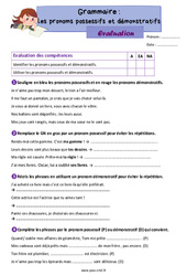 Les pronoms possessifs et démonstratifs - Évaluation de grammaire : Primaire 5 - PDF à imprimer