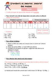 Mesurer des masses - Cours, Leçon de grandeurs et mesures : Primaire 5 - PDF à imprimer