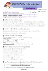 Le verbe et son sujet - Évaluation de grammaire : Primaire 5 - PDF à imprimer