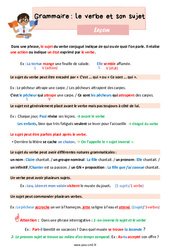 Le verbe et son sujet - Cours, Leçon de grammaire : Primaire 5 - PDF à imprimer