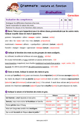 Nature et fonction - Évaluation de grammaire : Primaire 5 - PDF à imprimer