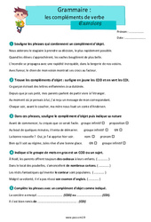 Les compléments de verbe (COD, le COI) - Exercices de grammaire : Primaire 5 - PDF à imprimer