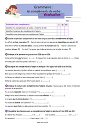 Les compléments de verbe (COD, le COI) - Évaluation de grammaire : Primaire 5 - PDF à imprimer