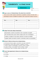 Le champ lexical - Exercices de vocabulaire : Primaire 5 - PDF à imprimer