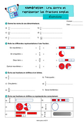 Lire, écrire et représenter les fractions simples - Exercices de numération : Primaire 5 - PDF à imprimer