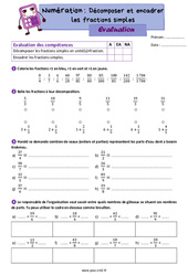 Décomposer et encadrer les fractions simples - Évaluation de numération : Primaire 5 - PDF à imprimer