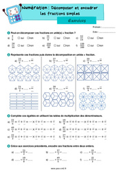 Décomposer et encadrer les fractions simples - Exercices de numération : Primaire 5 - PDF à imprimer