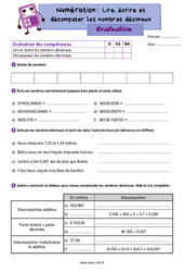 Lire, écrire et décomposer les nombres décimaux - Évaluation de numération : Primaire 5 - PDF à imprimer