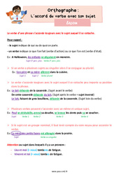 L’accord du verbe avec son sujet - Cours, Leçon d'orthographe : Primaire 5 - PDF à imprimer