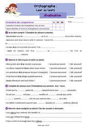 Homophones - Fiches leur / leurs - Évaluation d'orthographe : Primaire 5 - PDF à imprimer