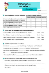 Homophones - Fiches leur / leurs - Exercices d'orthographe : Primaire 5 - PDF à imprimer