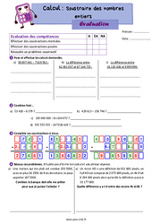 Soustraire des nombres entiers - Évaluation de calcul : Primaire 5 - PDF à imprimer