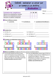 Multiplier un entier par un nombre à un chiffre - Évaluation de calcul : Primaire 5 - PDF à imprimer
