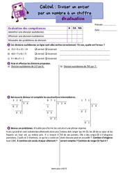 Diviser un nombre entier par un nombre à un chiffre - Évaluation de calcul : Primaire 5 - PDF à imprimer