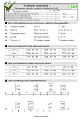 Décomposer encadrer intercaler de 0 à 99 - Examen Evaluation- Fiches QCM - Quiz  : Primaire 3 - PDF à imprimer