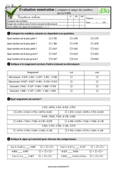 Comparer et ranger des nombres de 0 à 9 999 - Examen Evaluation- Fiches QCM - Quiz  : Primaire 3 - PDF à imprimer