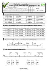 Encadrer, intercaler, placer sur la droite numérique (de 0 à 999) - Examen Evaluation- Fiches QCM - Quiz  : Primaire 3 - PDF à imprimer
