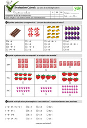 Le sens de la multiplication - Examen Evaluation- Fiches QCM - Quiz  : Primaire 3 - PDF à imprimer