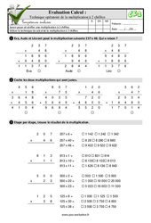 Technique opératoire de la multiplication à 2 chiffres - Examen Evaluation- Fiches QCM - Quiz  : Primaire 3 - PDF à imprimer