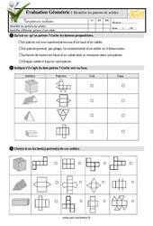 Identifier les patrons des solides - Examen Evaluation- Fiches QCM - Quiz  : Primaire 4 - PDF à imprimer