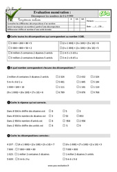 Décomposer les nombres de 0 à 9 999 - Examen Evaluation- Fiches QCM - Quiz  : Primaire 3 - PDF à imprimer