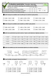 Encadrer, intercaler, placer sur la droite numérique (de 0 à 9 999) - Examen Evaluation- Fiches QCM - Quiz  : Primaire 3 - PDF à imprimer