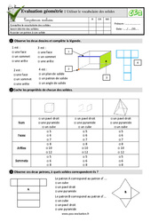 Utiliser le vocabulaire des solides - Examen Evaluation- Fiches QCM - Quiz  : Primaire 3 - PDF à imprimer