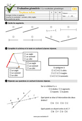 Le vocabulaire géométrique - Examen Evaluation- Fiches QCM - Quiz : Primaire 2 - PDF à imprimer