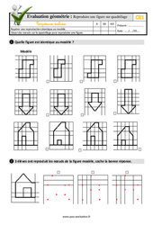 Reproduire une figure sur quadrillage - Examen Evaluation- Fiches QCM - Quiz : Primaire 2 - PDF à imprimer
