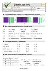 Décomposer les nombres de 0 à 199 - Examen Evaluation- Fiches QCM - Quiz  : Primaire 2 - PDF à imprimer