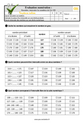 Encadrer, intercaler les nombres de 0 à 199 - Examen Evaluation- Fiches QCM - Quiz : Primaire 2 - PDF à imprimer