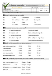 Lire et écrire les nombres de 0 à 999 - Examen Evaluation- Fiches QCM - Quiz : Primaire 2 - PDF à imprimer