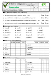 Les noms féminins en [e] et [te] - Examen Evaluation- Fiches QCM - Quiz  : Primaire 3 - PDF à imprimer