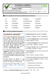Lire un article de dictionnaire - Examen Evaluation- Fiches QCM - Quiz : Primaire 5 - PDF à imprimer