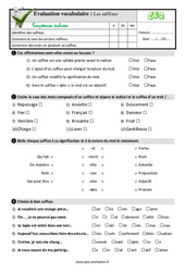Les suffixes - Examen Evaluation- Fiches QCM - Quiz  : Primaire 3 - PDF à imprimer