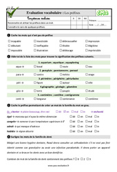 Les préfixes - Examen Evaluation- Fiches QCM - Quiz  : Primaire 5 - PDF à imprimer