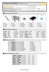 Mesures de masse - Examen Evaluation- Fiches QCM - Quiz  : Primaire 4 - PDF à imprimer